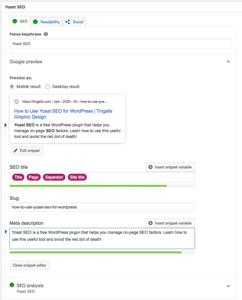 Yoast SEO screen shot