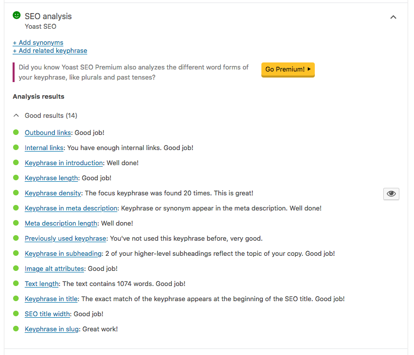 Yoast SEO analysis screenshot