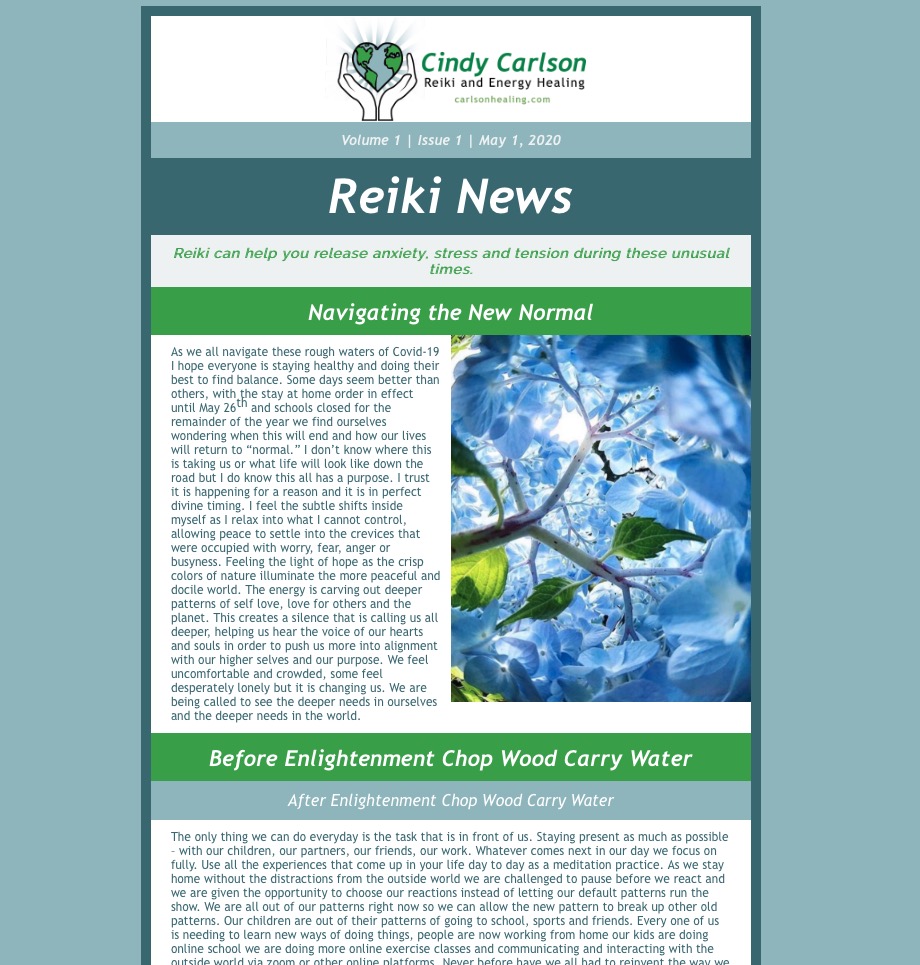 Cindy Carlson Reiki E-Newsletter