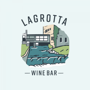 Logo featuring illustration of LaGrotta Wine Bar building in Lodi, WI