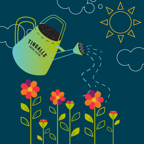Watering can watering flowers illustration