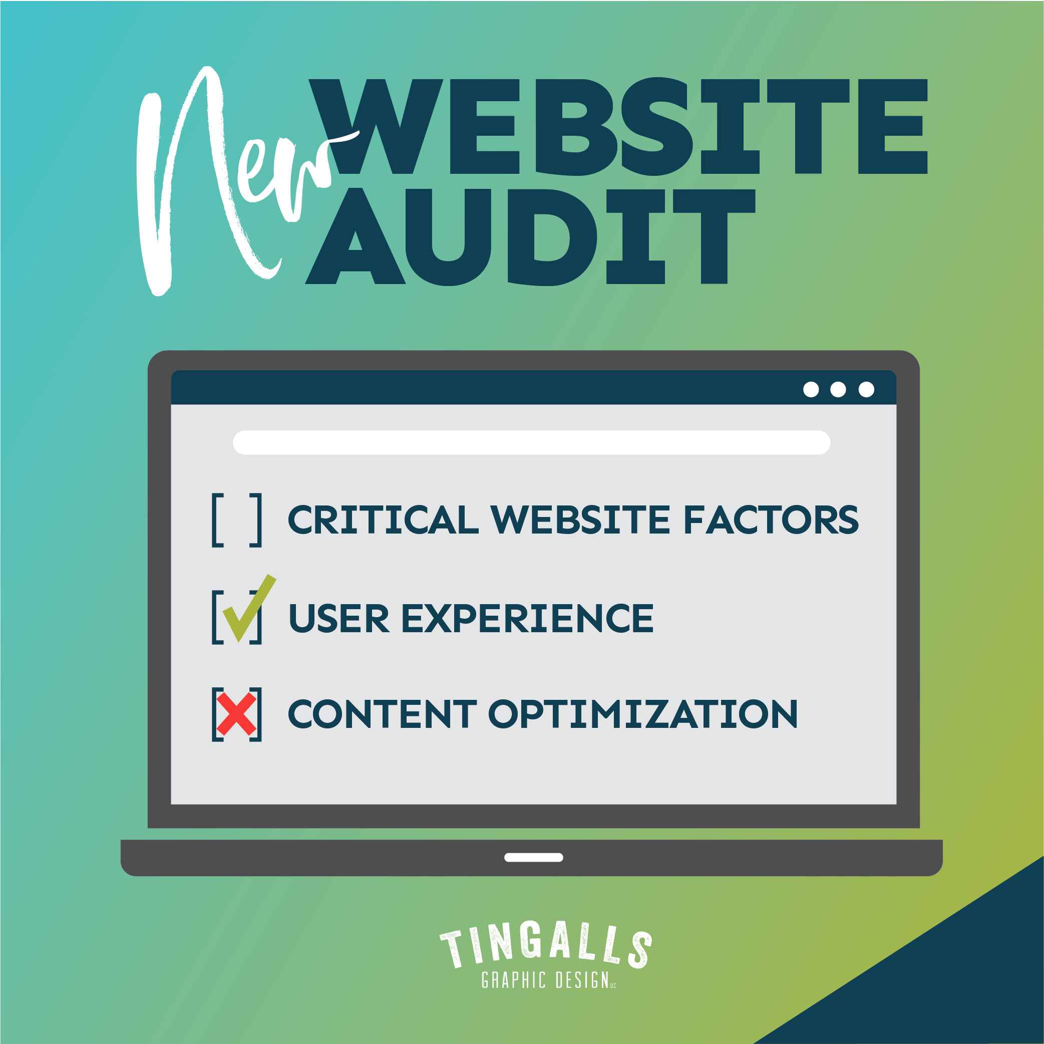New website audit graphic with laptop and checklist
