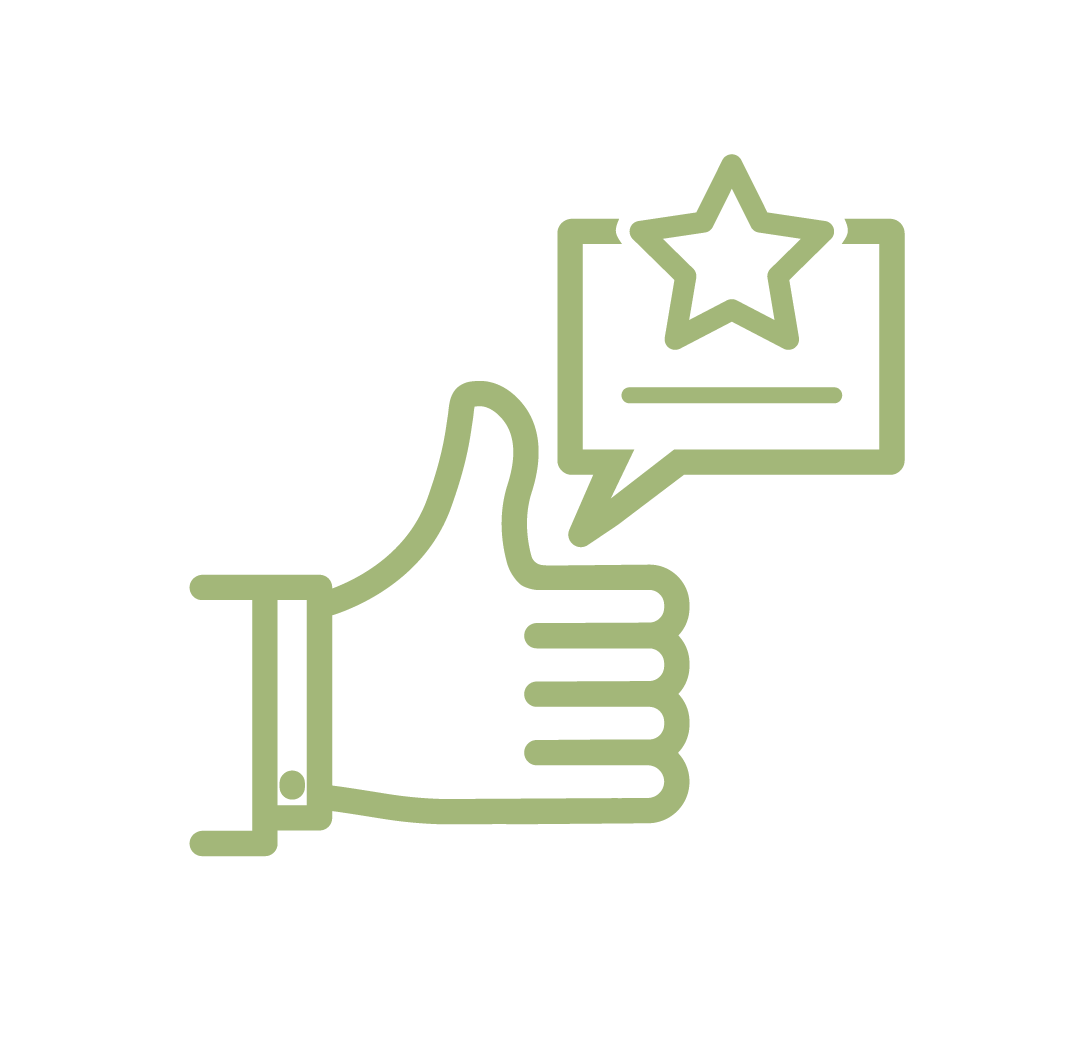 Icon of a thumbs up and star in a talk bubble