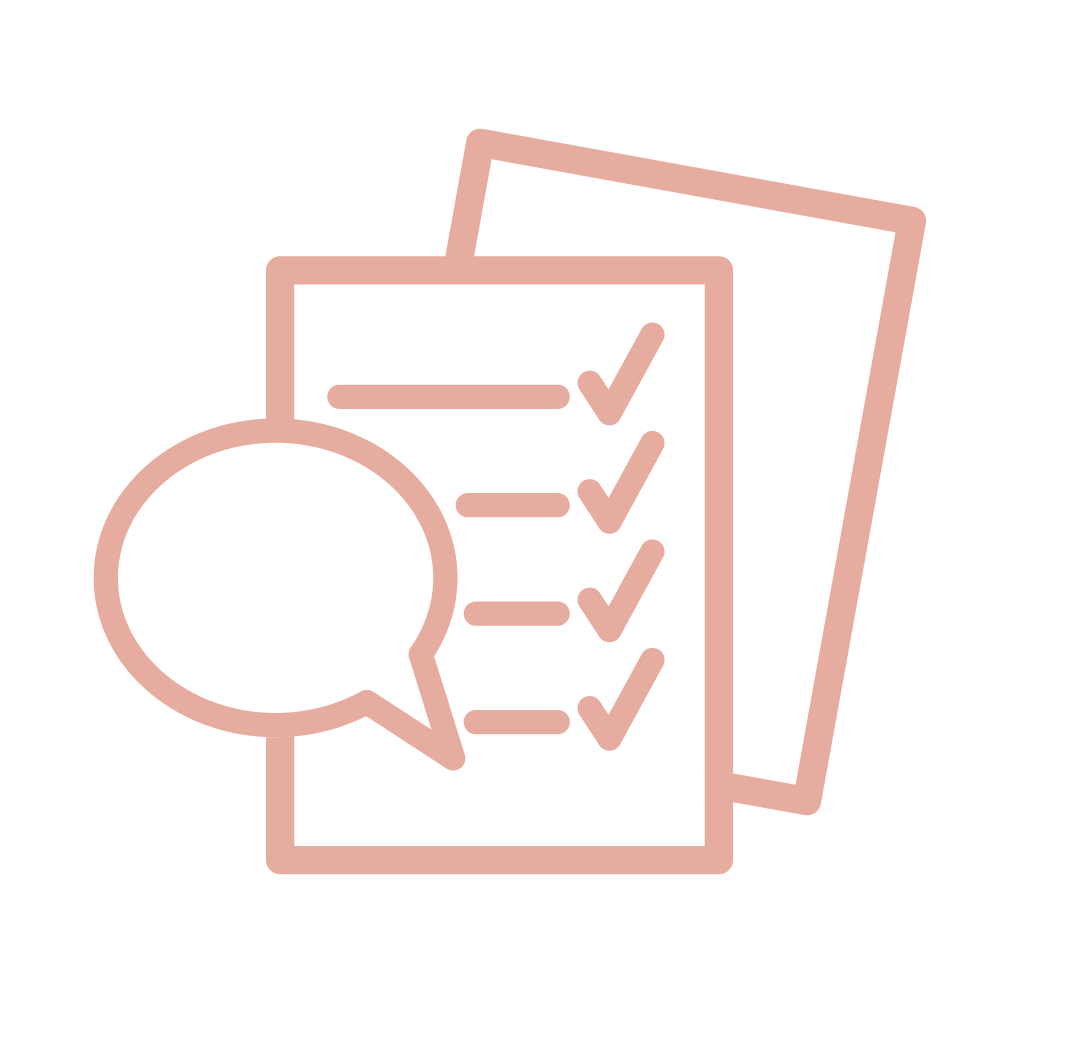 Icon of a talk bubble and checklist