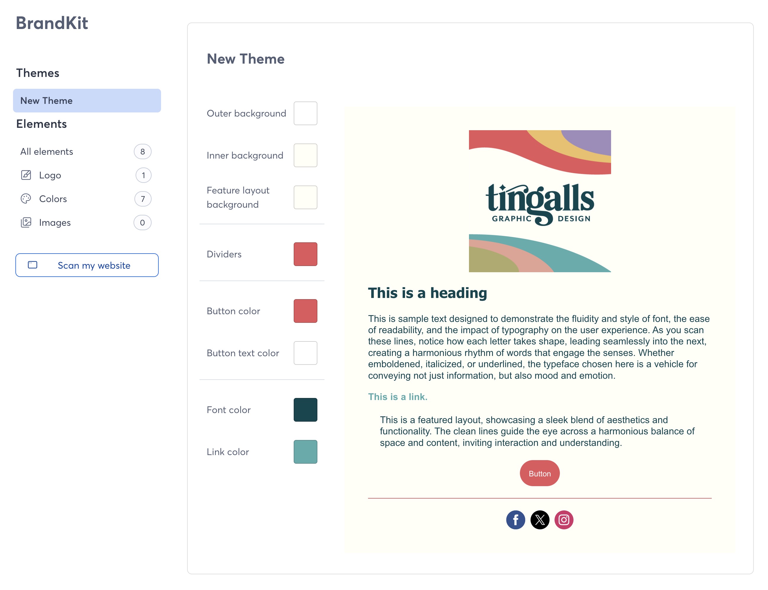 Constant Contact Screenshot of Tingalls Brand Kit