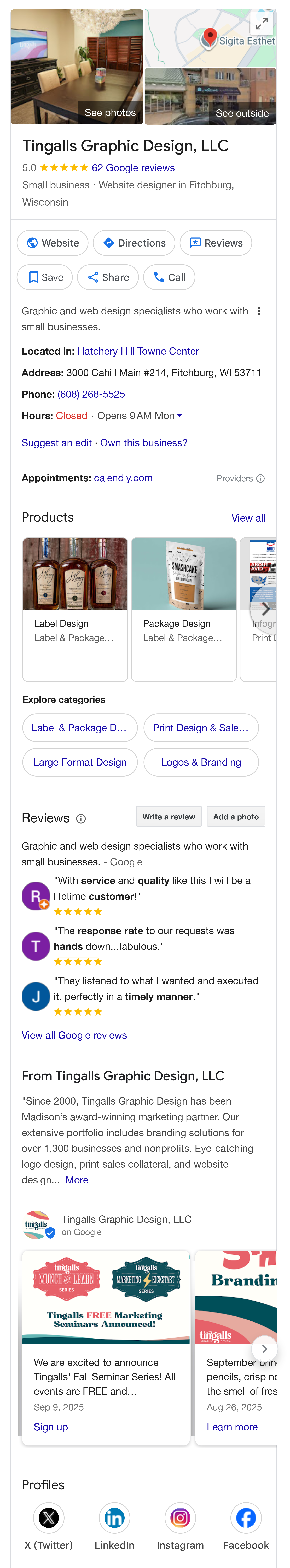 tingalls graphic design google listing oct 2025